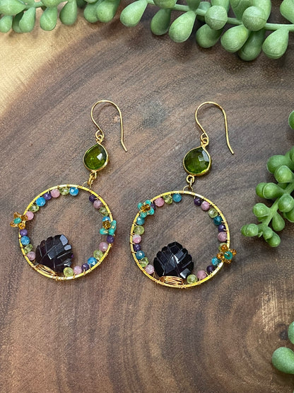 Amethyst Leaf / Peridot Hoop Earrings