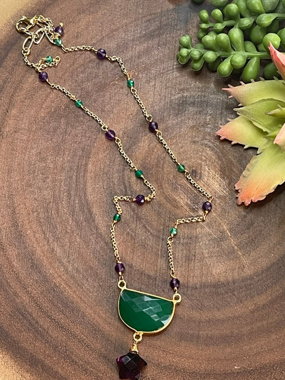 Green Chalcedony / Amethyst Quartz Necklace