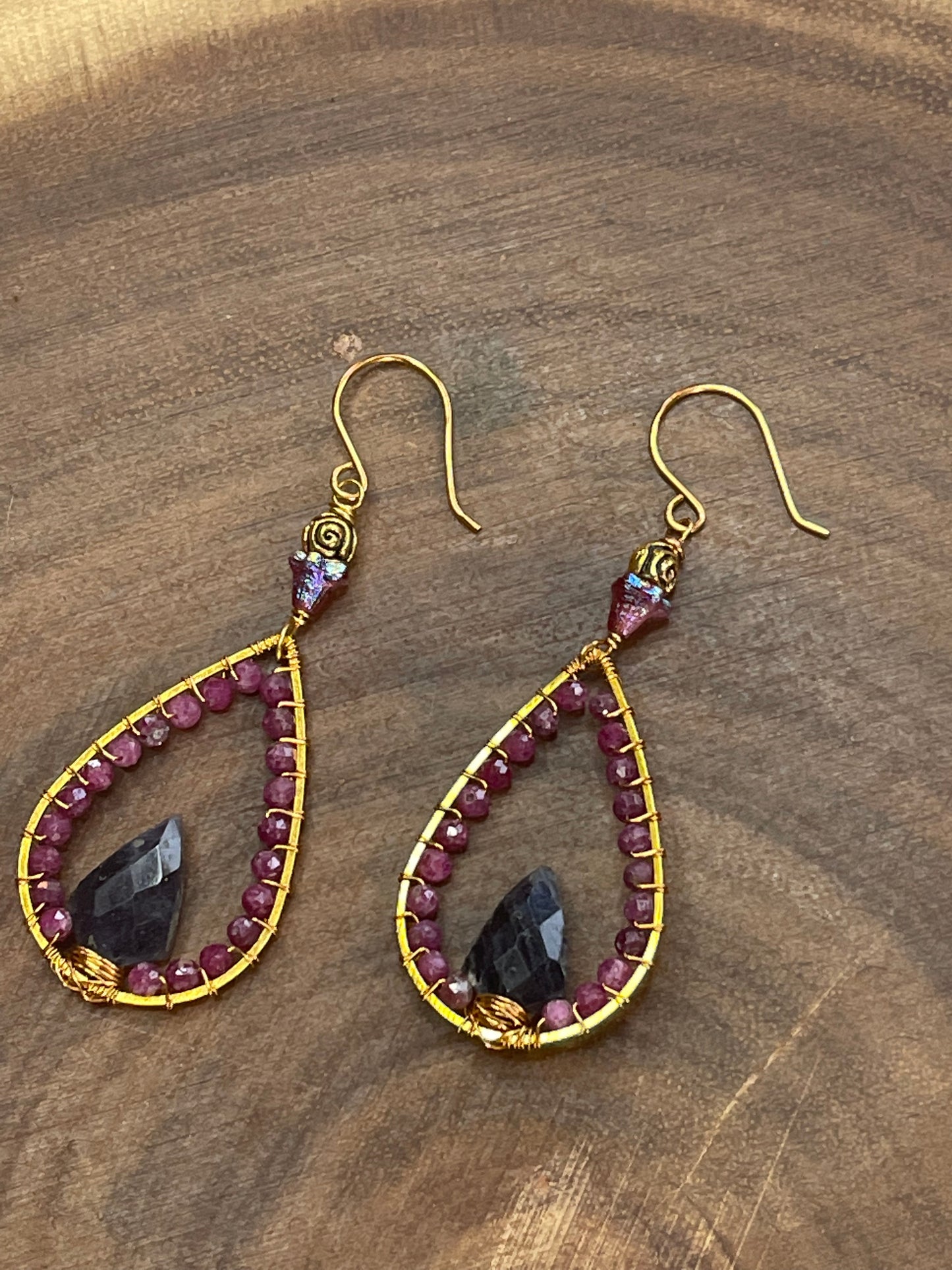 Ruby and Iolite Drop Earrings