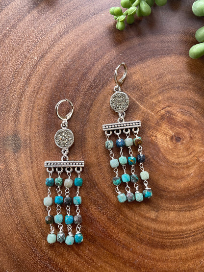 Chrysocolla Beaded Fringe Earrings