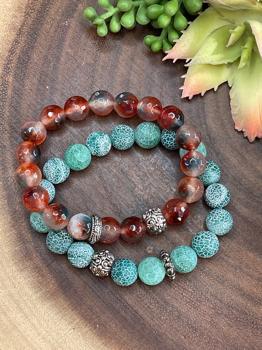 Orange and Green Agate Bracelet Set