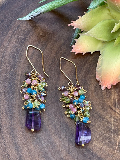 Amethyst Multi Colored Cluster Earrings