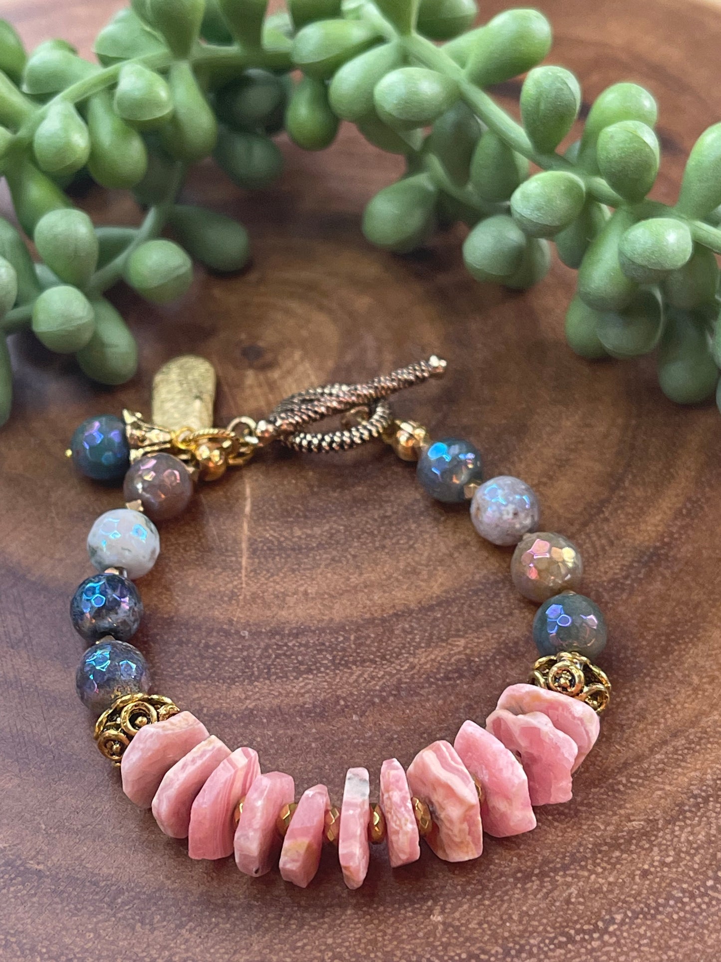 Rhodochrosite / Mystic Agate Beaded Bracelet