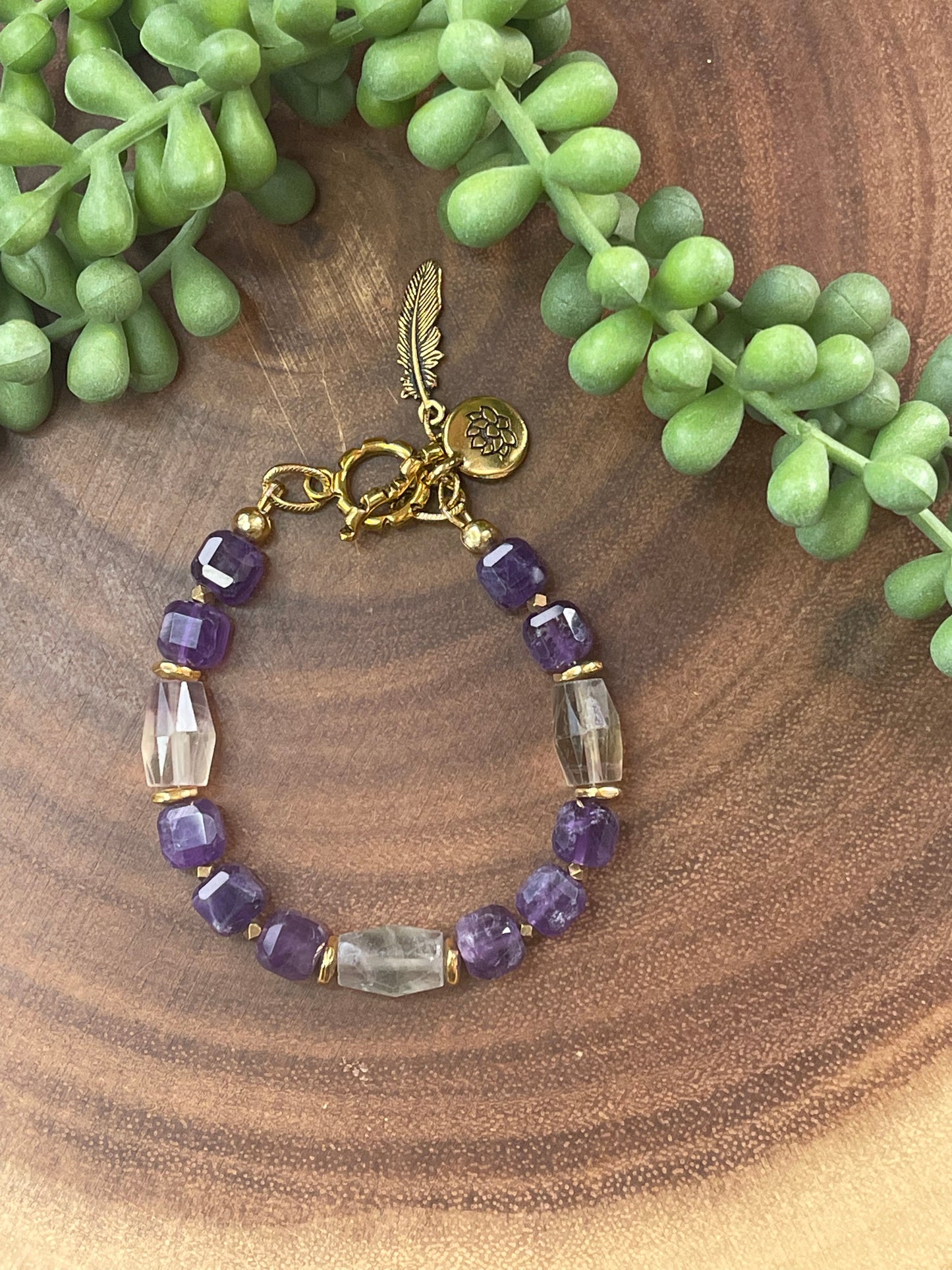 Amethyst and Fluorite Beaded Bracelet