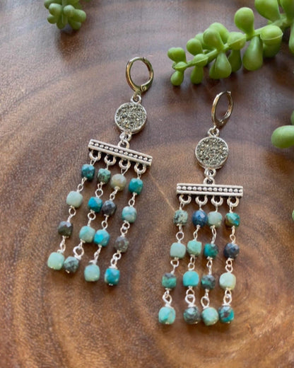 Chrysocolla Beaded Fringe Earrings