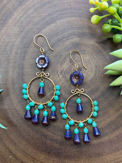 Purple Flower Boho Earrings