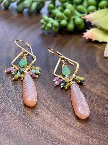 Peach Moonstone / Tourmaline Earrings