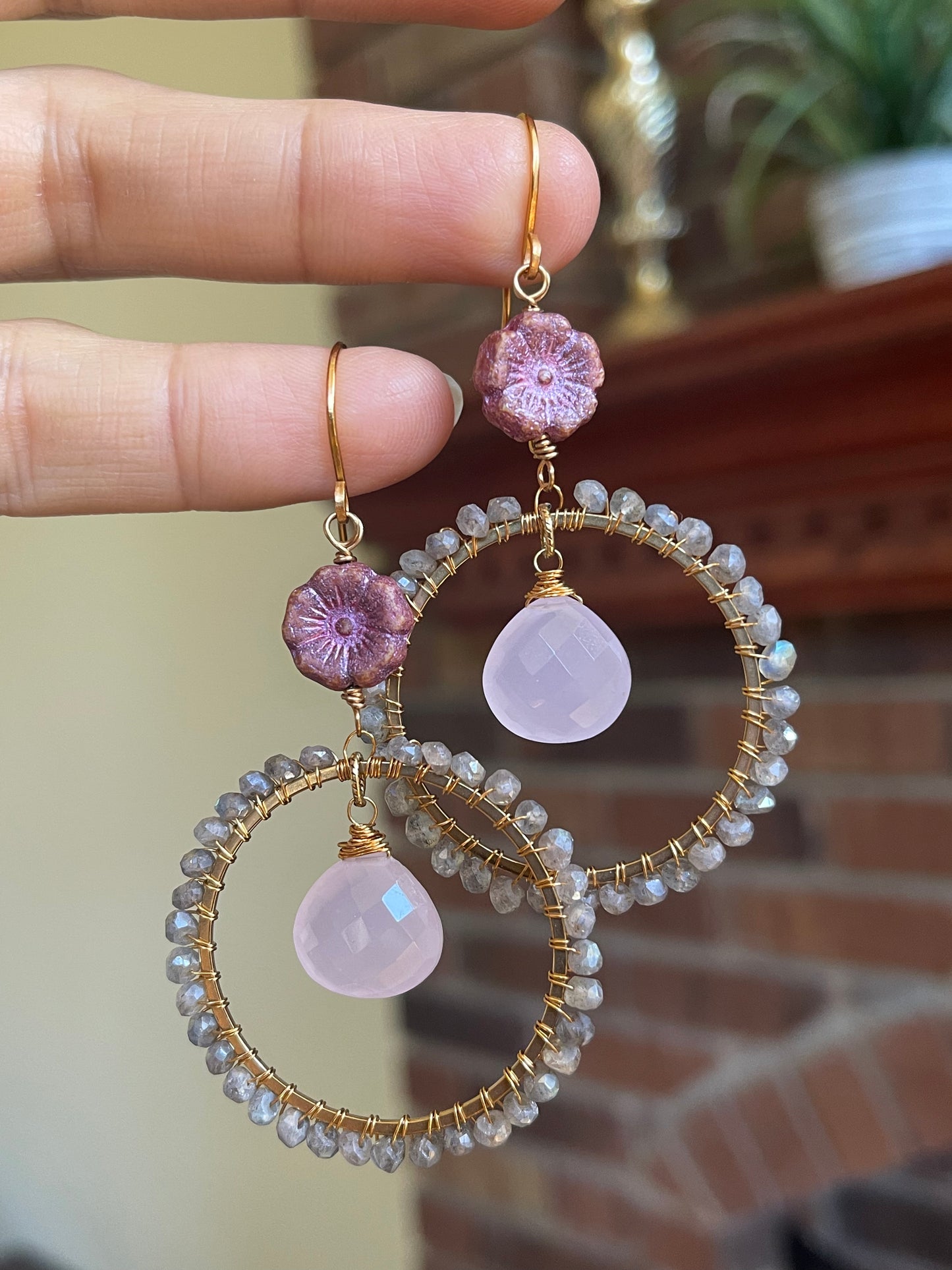 Rose Quartz / Labradorite Hoop Earrings