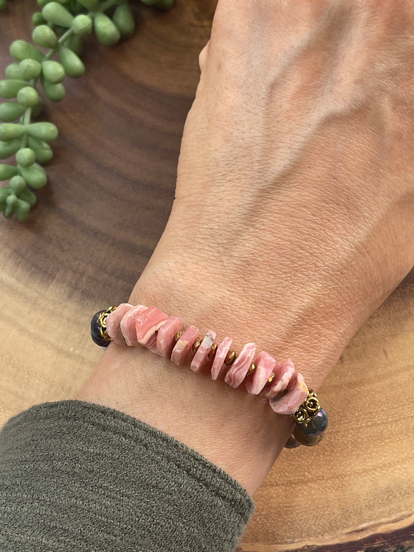 Rhodochrosite / Mystic Agate Beaded Bracelet