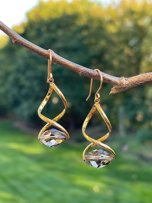 Smoky Topaz Crystal Spiral Earrings