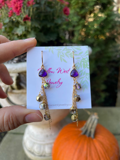 Amethyst Quartz Crystal Cascade Earrings