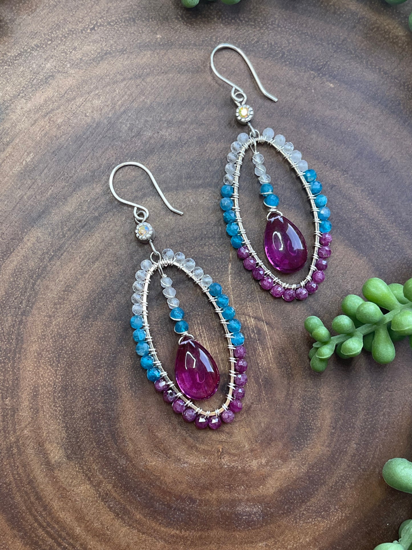 Ruby / Apatite Hoop Earrings