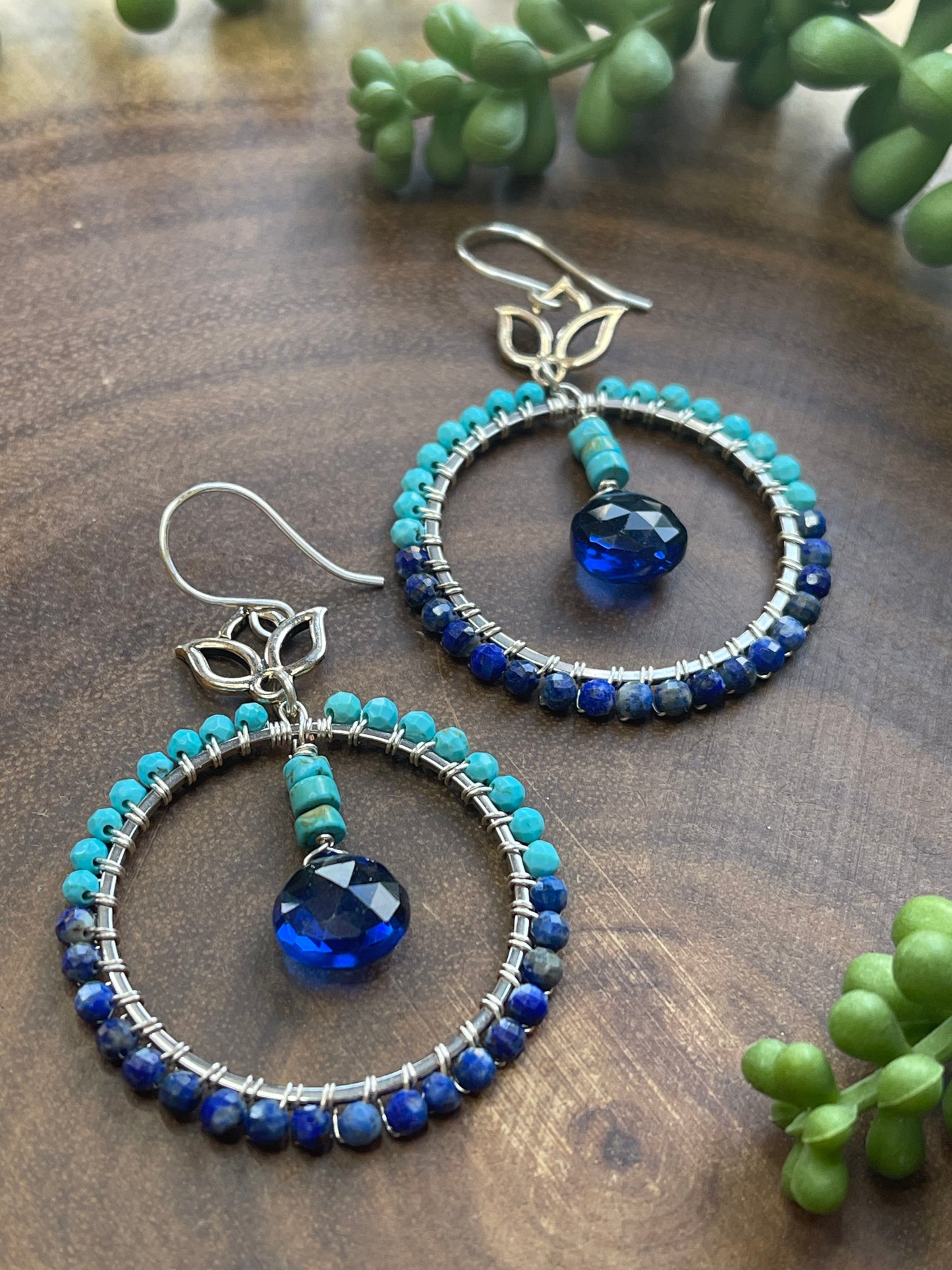 Turquoise / Lapis Lazuli Hoop Earrings