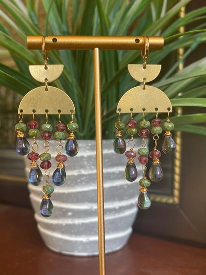 Green/Magenta Czech Beaded Earrings