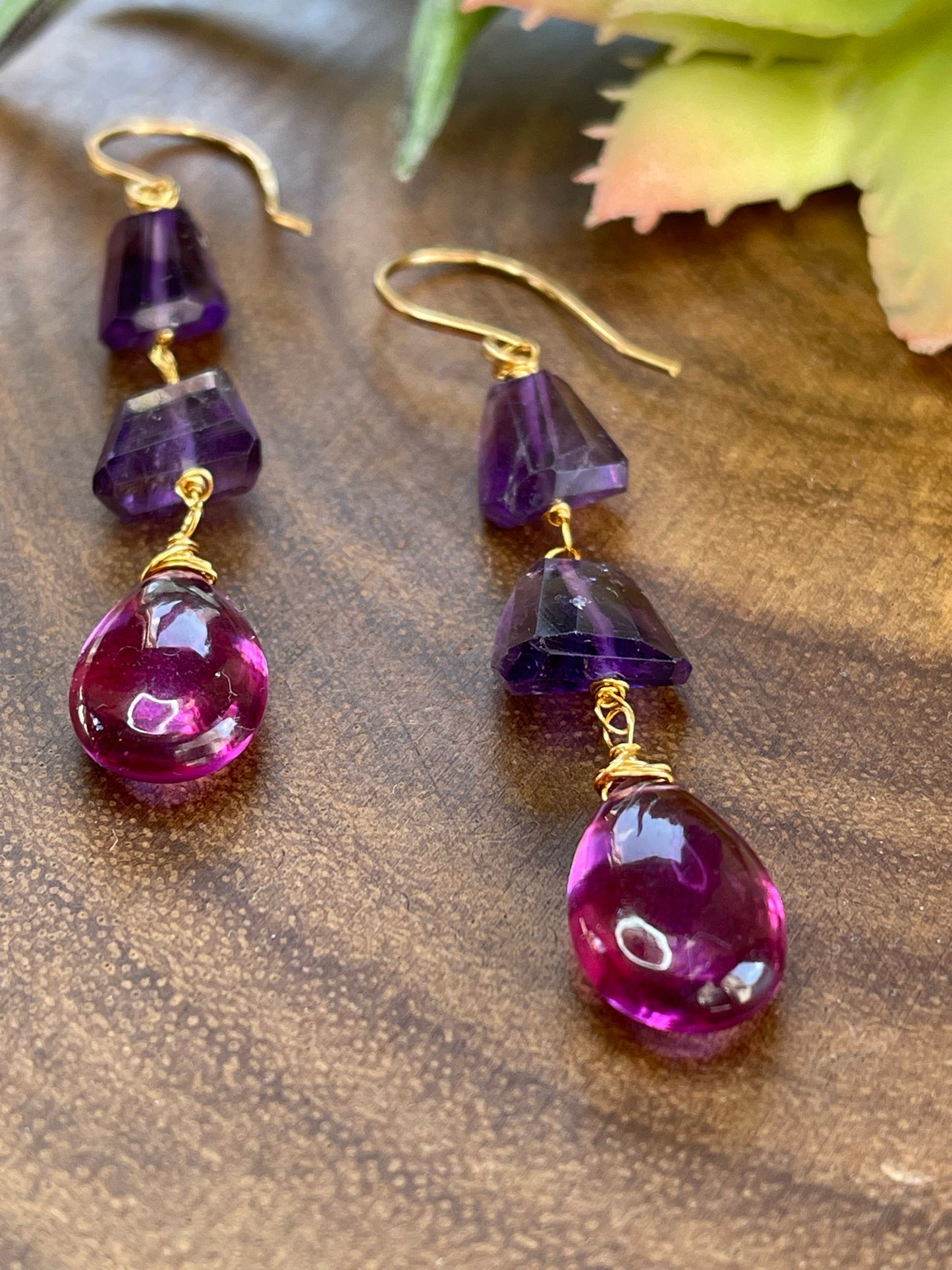 Amethyst and Magenta Quartz Earrings