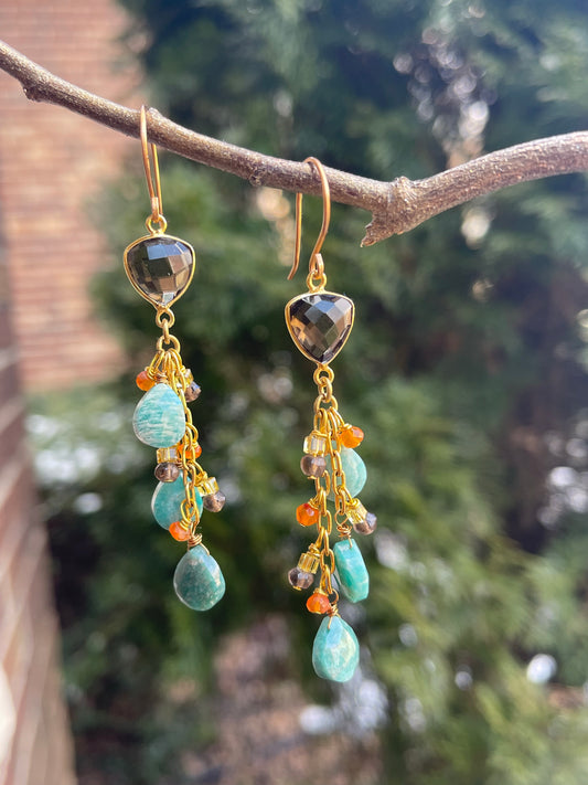 Smoky Quartz / African Amazonite Earrings