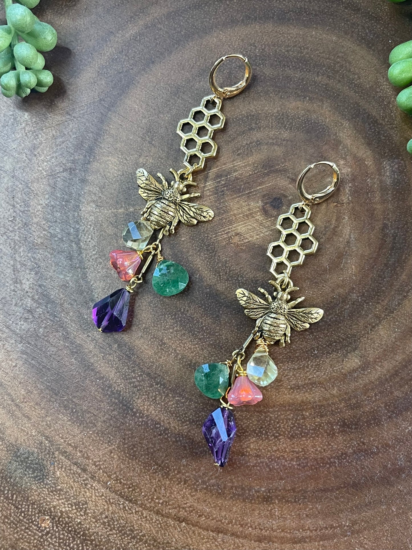 Bee /Honeycomb Gemstone Earrings