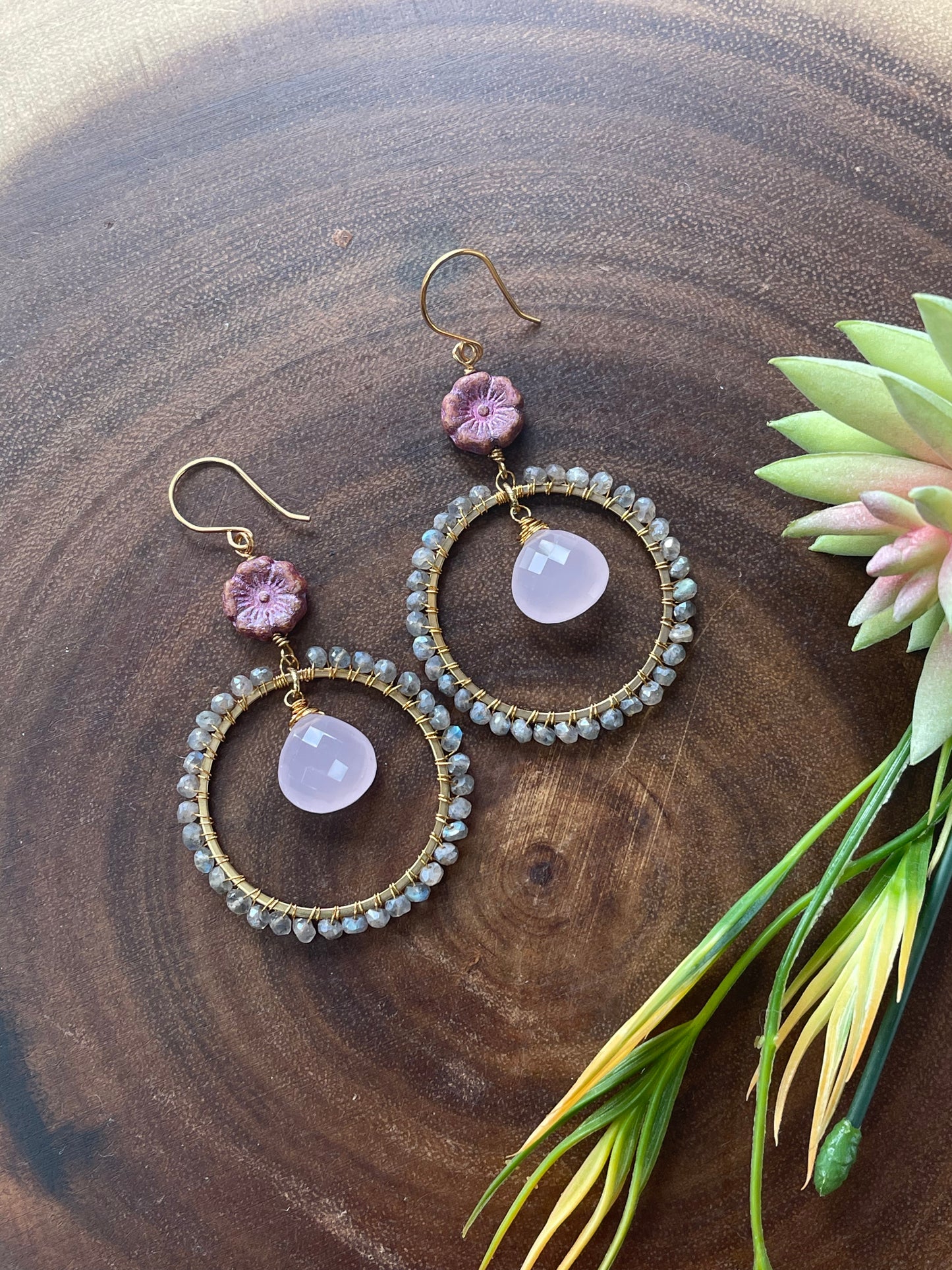 Rose Quartz / Labradorite Hoop Earrings