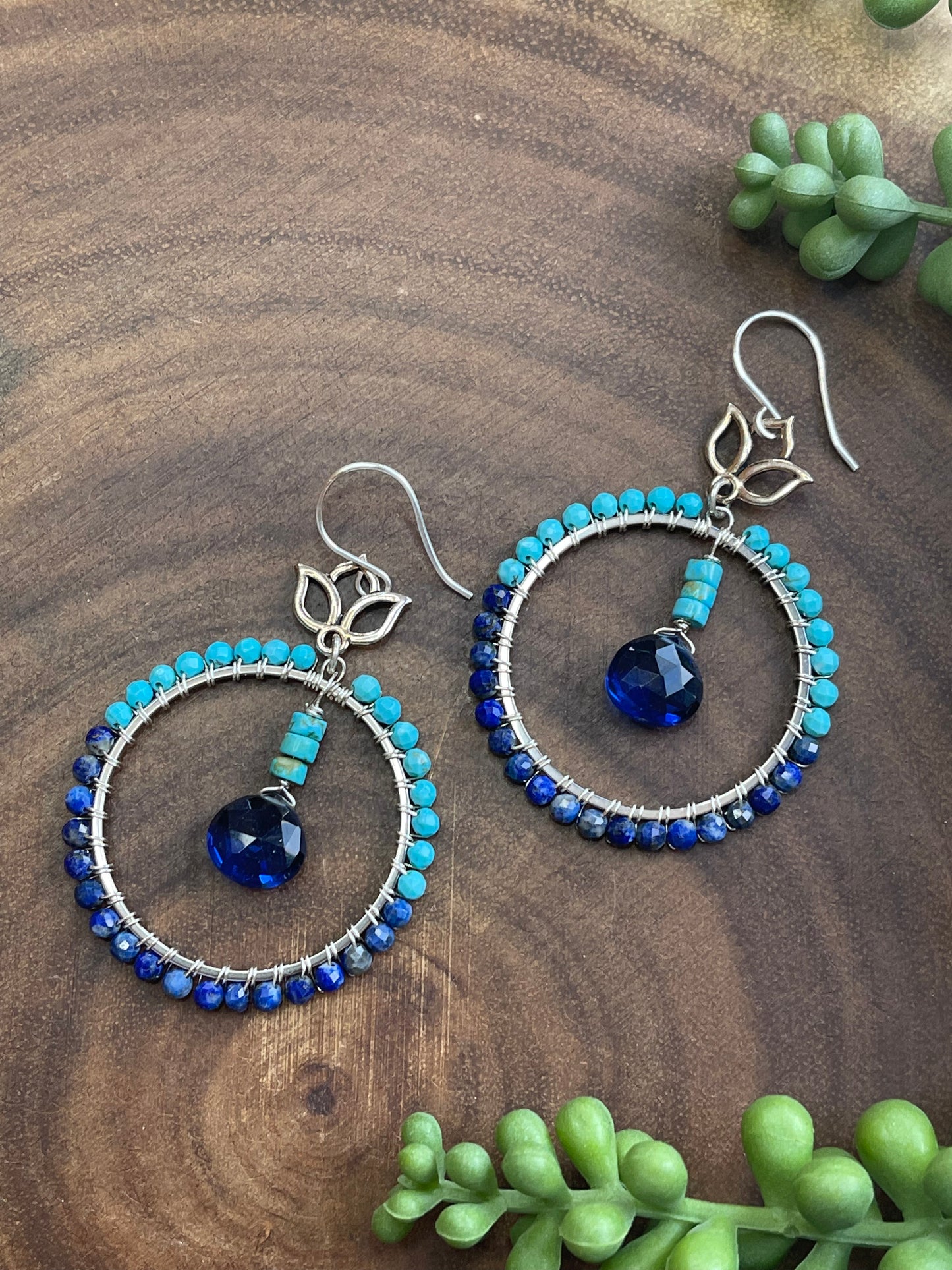 Turquoise / Lapis Lazuli Hoop Earrings