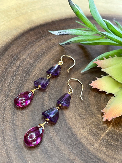 Amethyst and Magenta Quartz Earrings