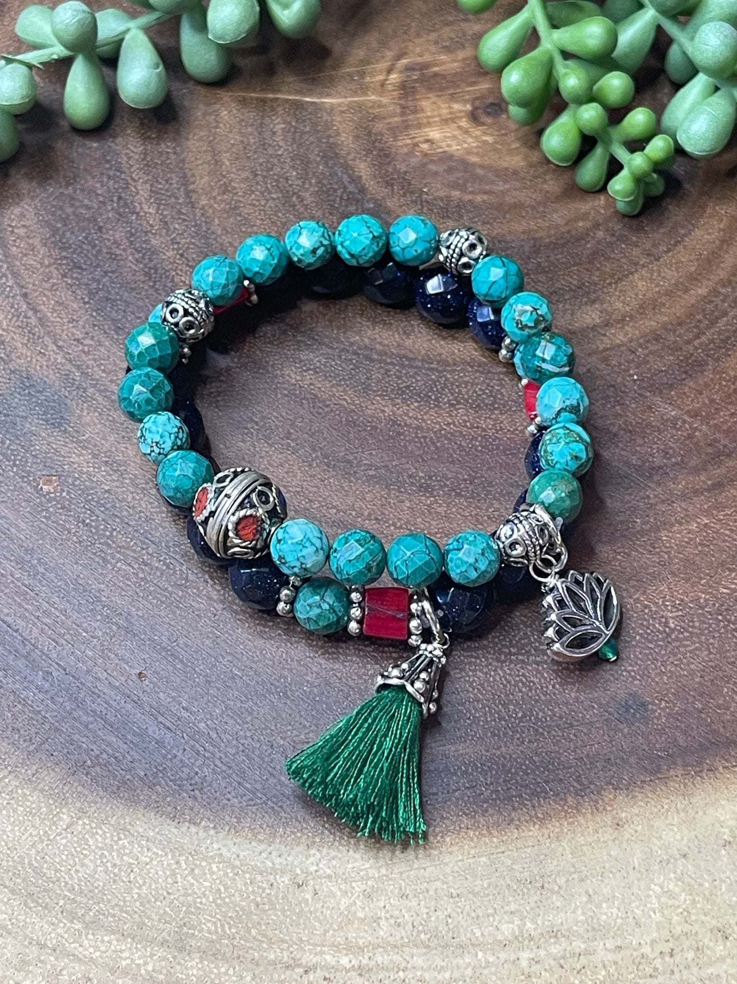 Blue Sunstone/Green Turquoise Bracelet Set