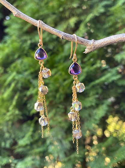 Amethyst Quartz Crystal Cascade Earrings