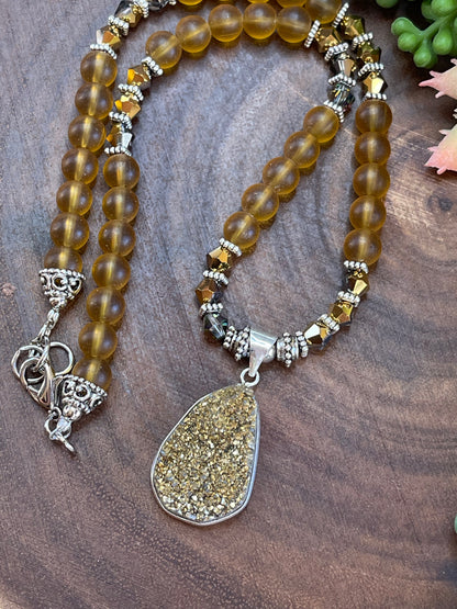 Gold Druzy Beaded  Necklace