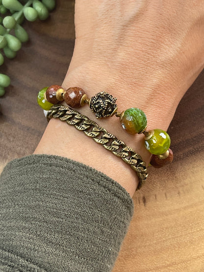 Green Agate/ Sandstone Beaded Chunky Bracelet