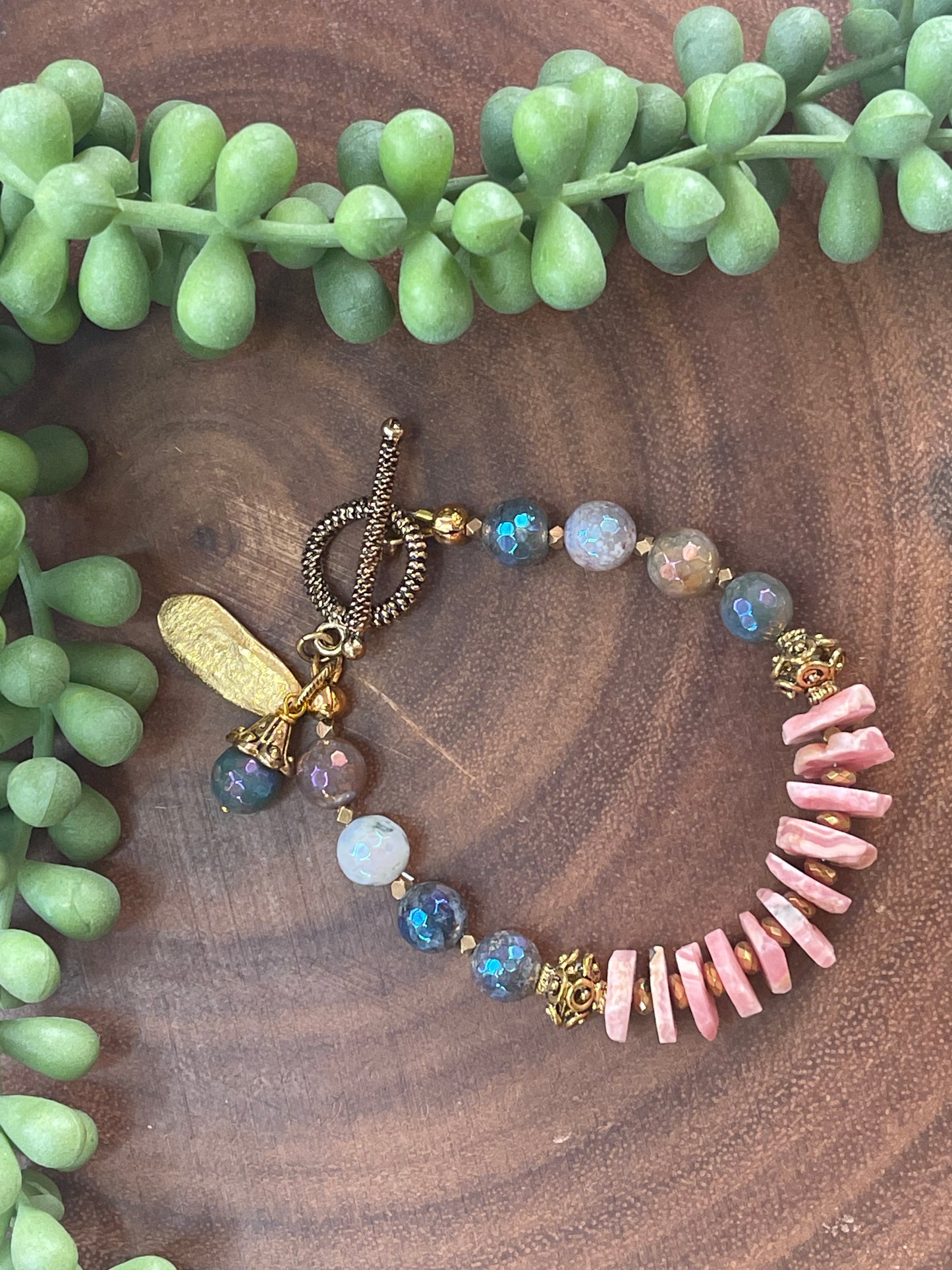 Rhodochrosite / Mystic Agate Beaded Bracelet