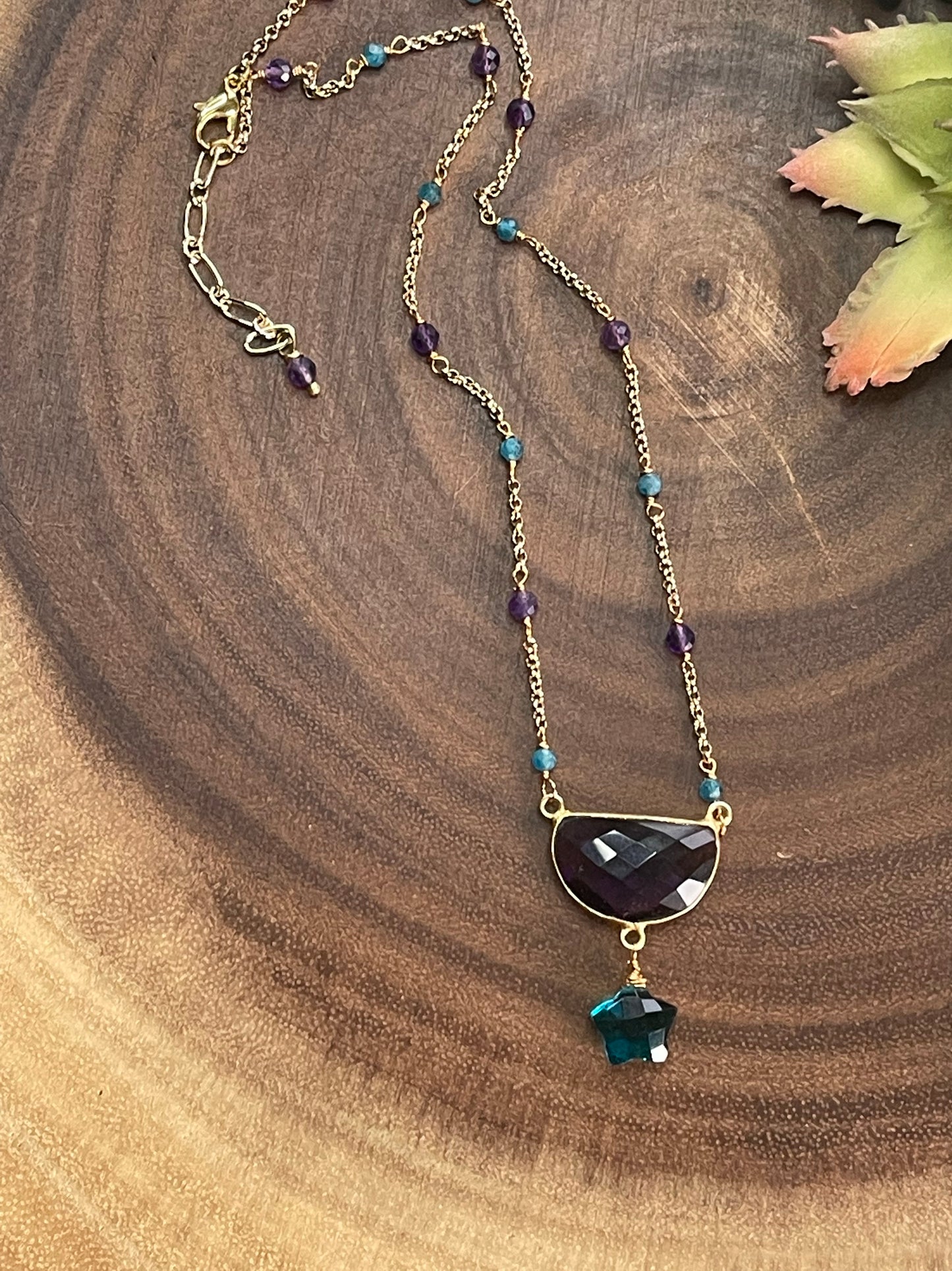 Amethyst and Teal Quartz Star Necklace