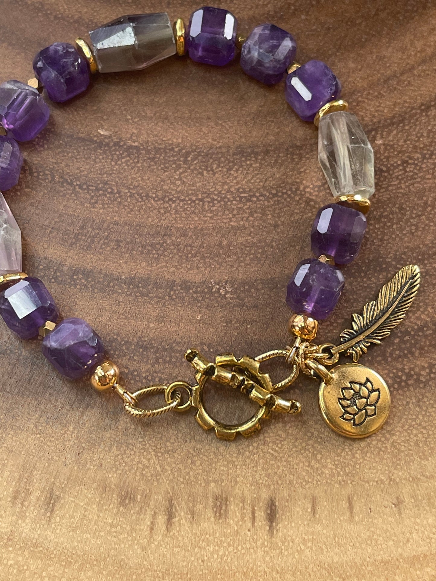 Amethyst and Fluorite Beaded Bracelet