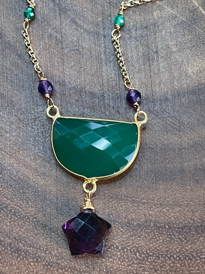 Green Chalcedony / Amethyst Quartz Necklace