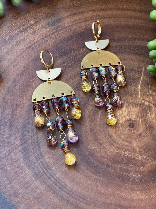 Czech Amethyst/Gold Beaded Earrings