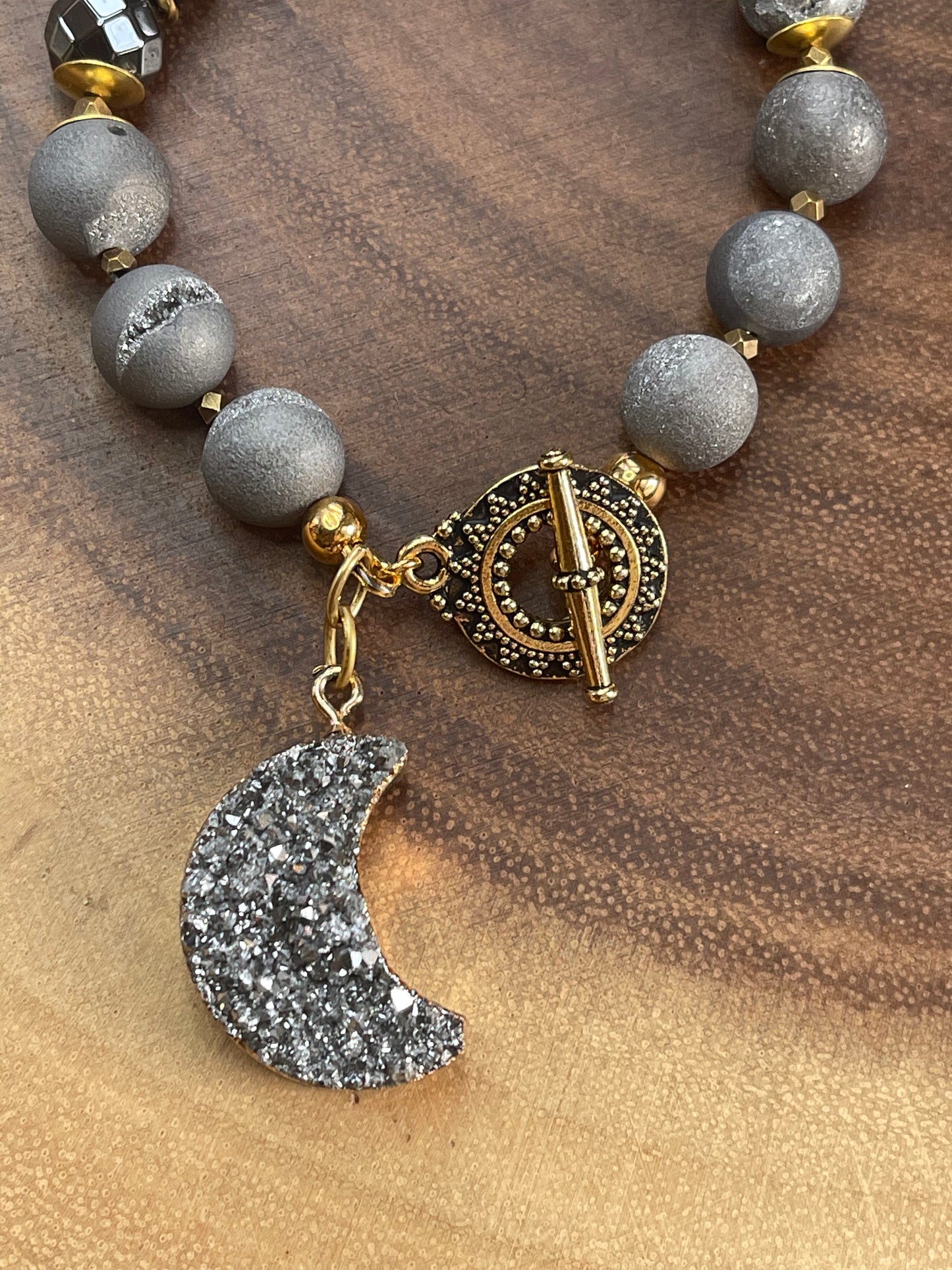 Gray Druzy Crescent Beaded Bracelet