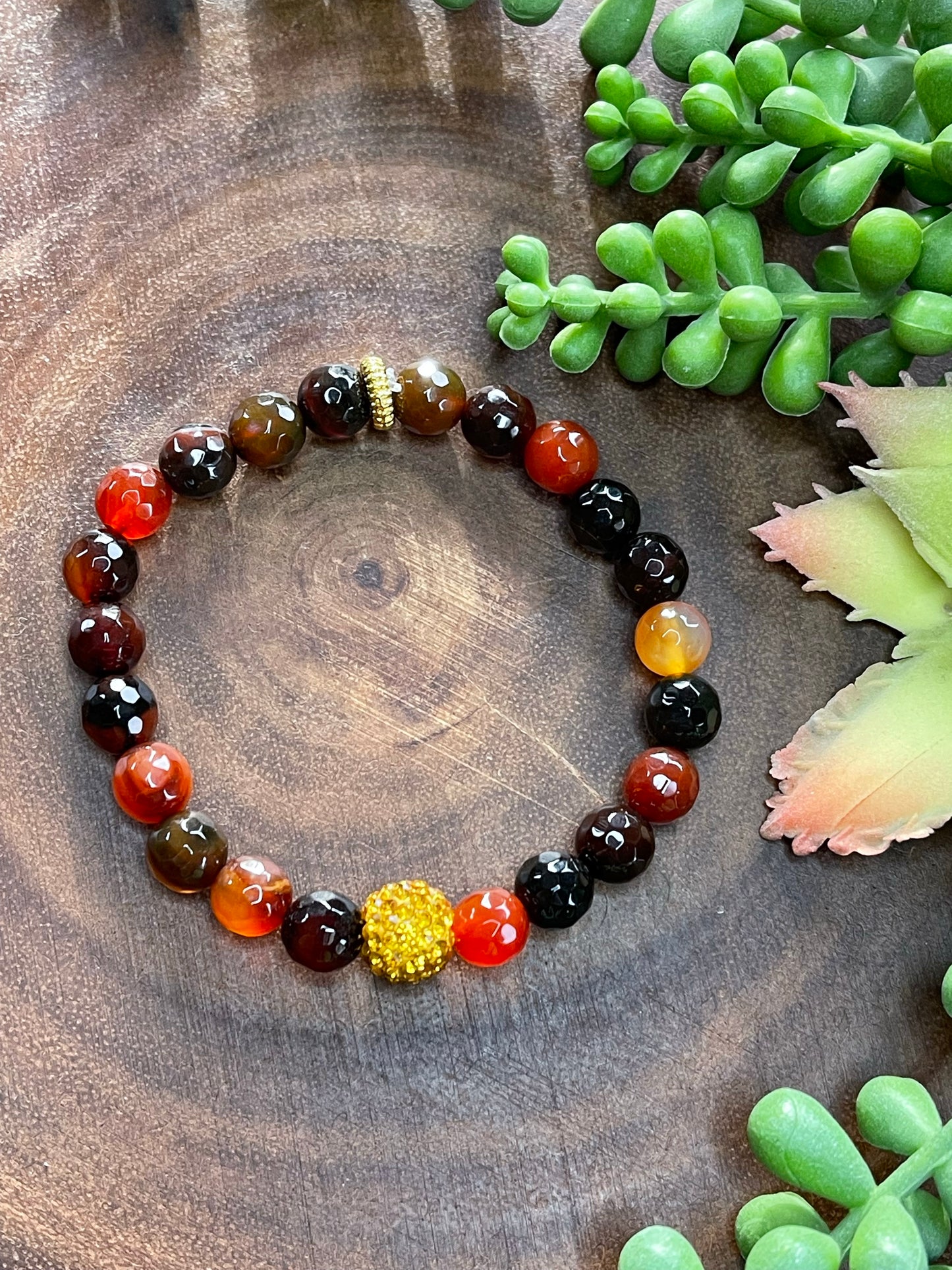 Orange Agate Beaded Bracelet