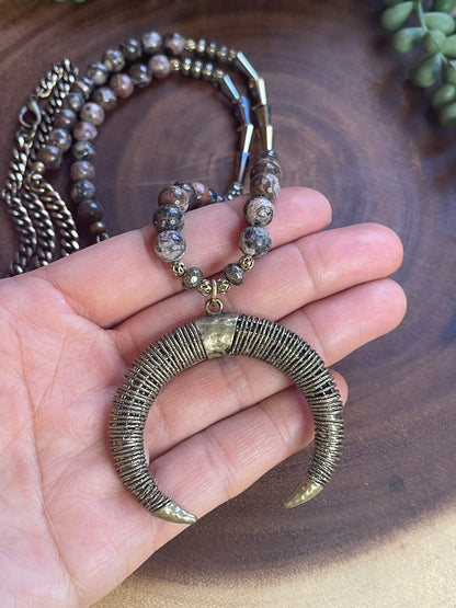 Brown Jasper Brass Necklace