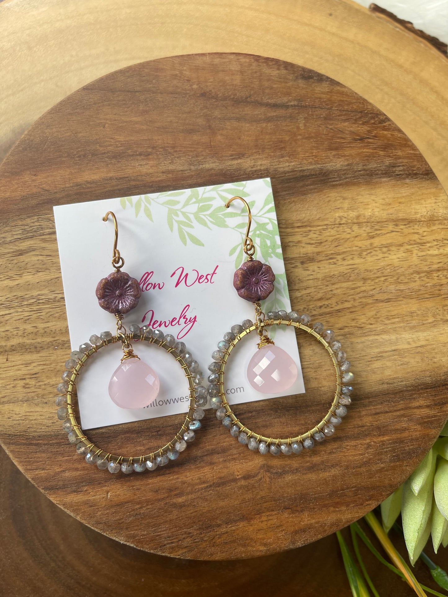 Rose Quartz / Labradorite Hoop Earrings