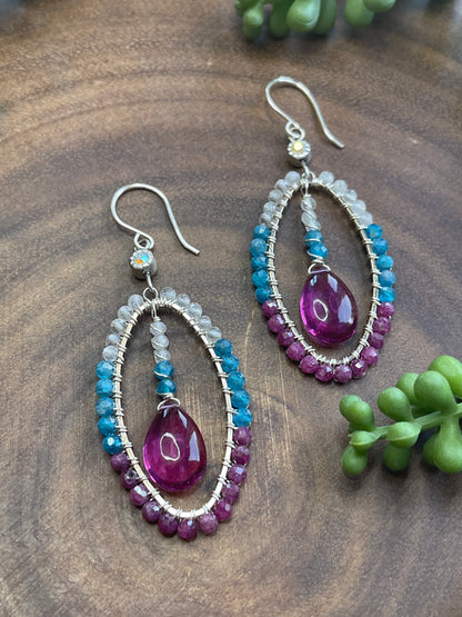 Ruby / Apatite Hoop Earrings