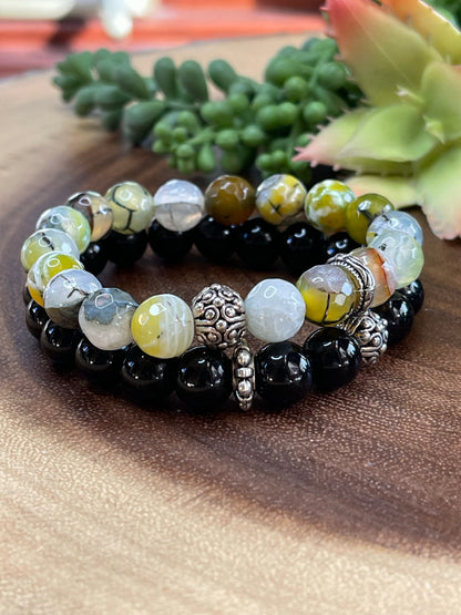 Black Jasper/Yellow Agate Bracelet Set