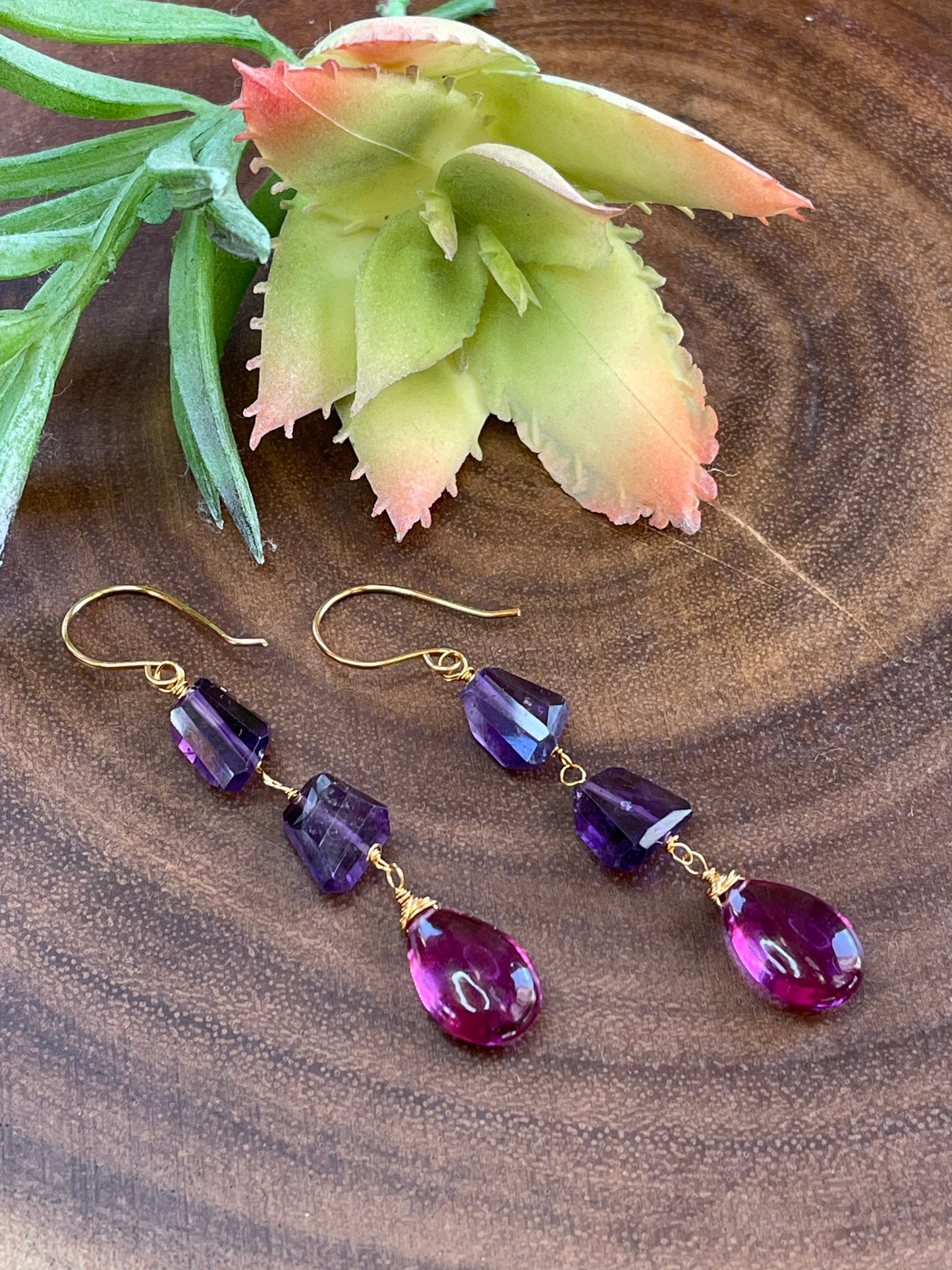 Amethyst and Magenta Quartz Earrings