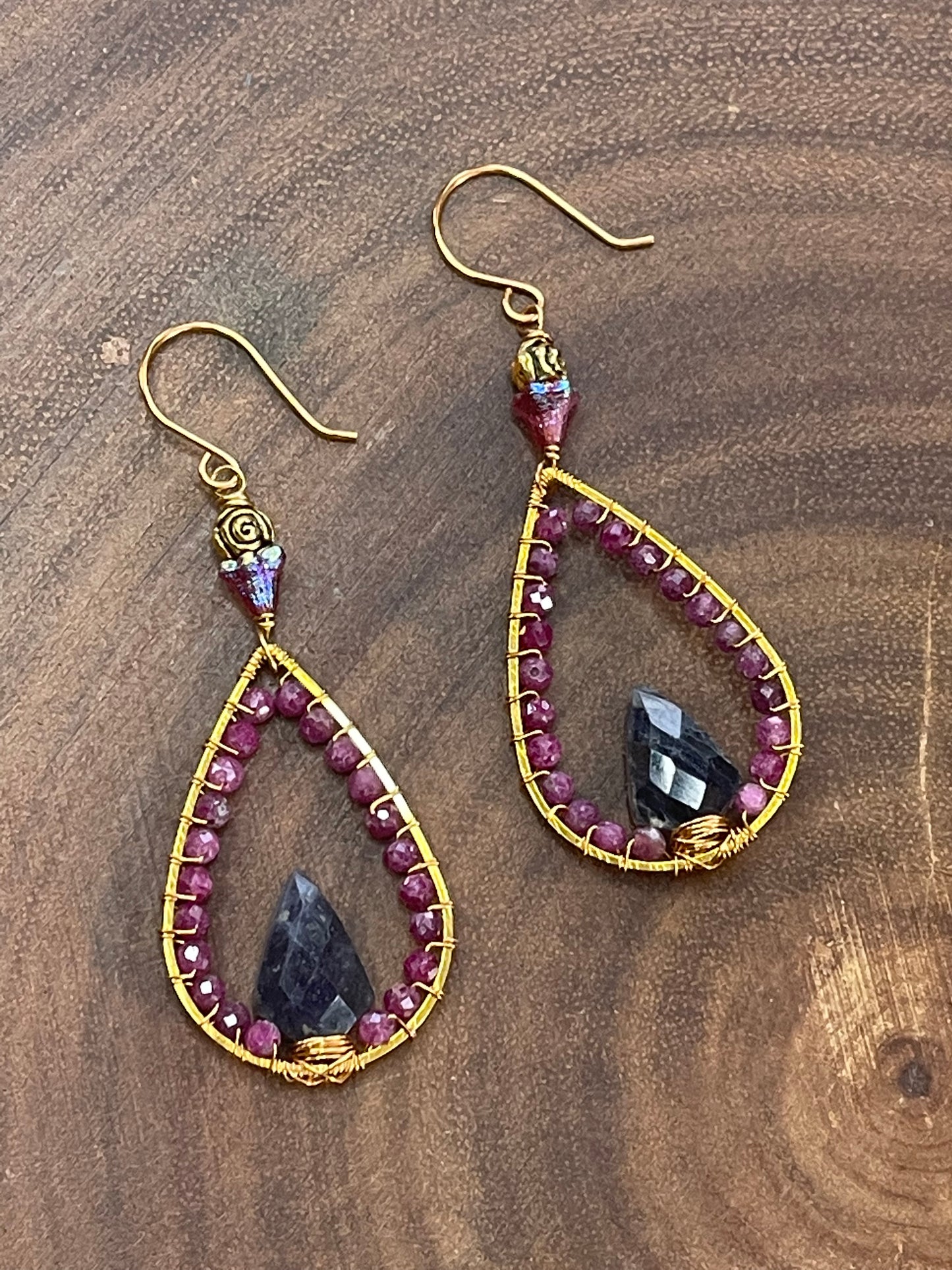 Ruby and Iolite Drop Earrings