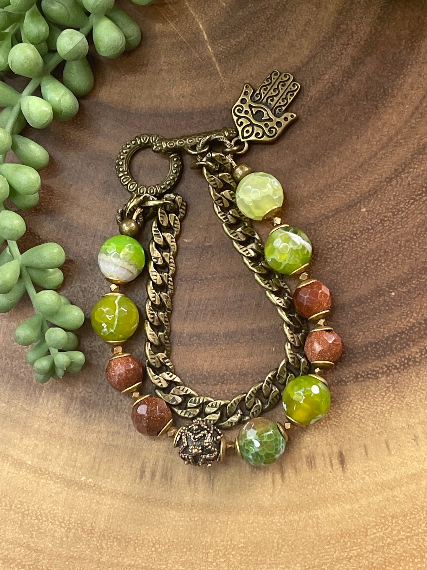 Green Agate/ Sandstone Beaded Chunky Bracelet