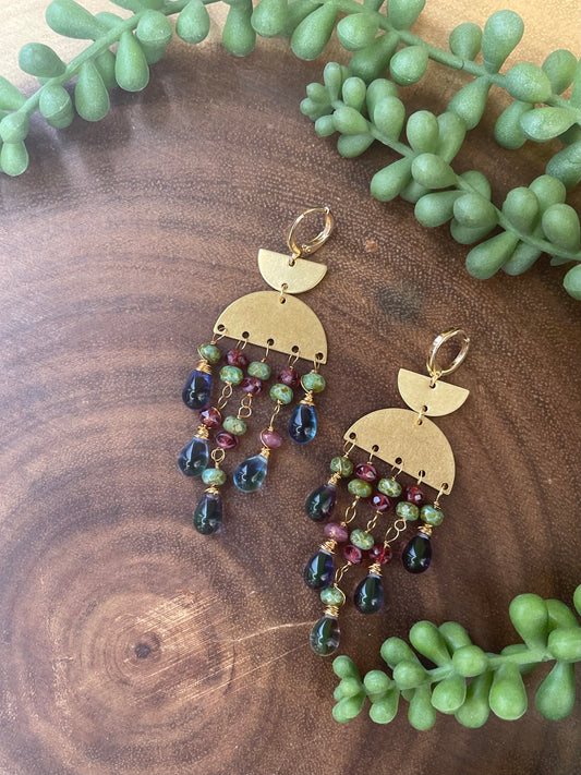 Green/Magenta Czech Beaded Earrings