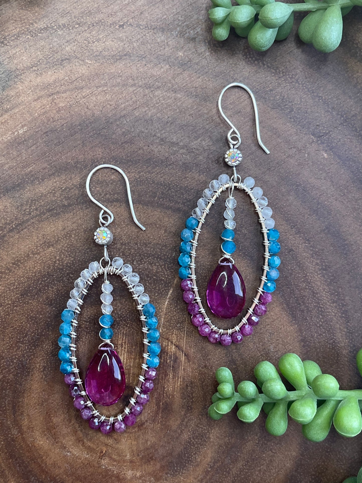 Ruby / Apatite Hoop Earrings