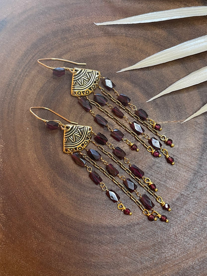 Garnet Fringe Earrings