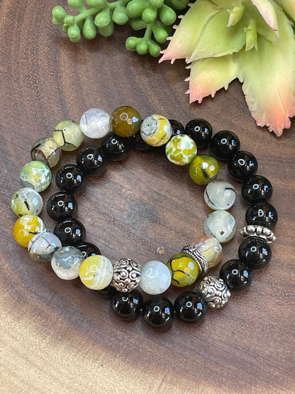 Black Jasper/Yellow Agate Bracelet Set