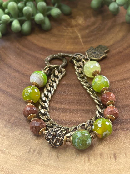 Green Agate/ Sandstone Beaded Chunky Bracelet