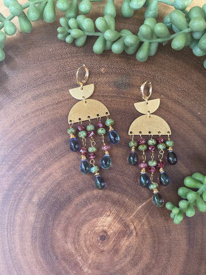 Green/Magenta Czech Beaded Earrings