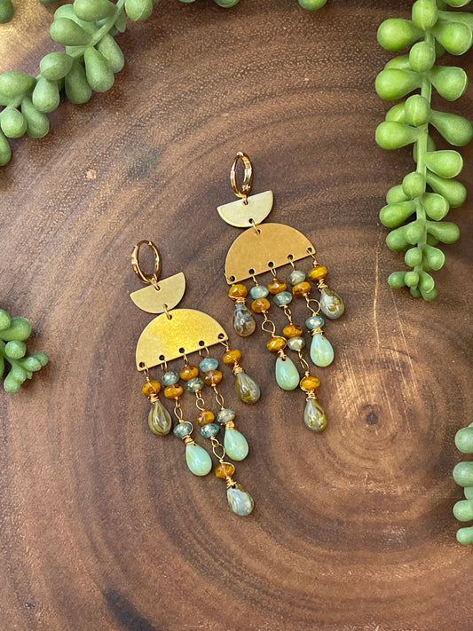 Orange/Green Czech Beaded Earrings