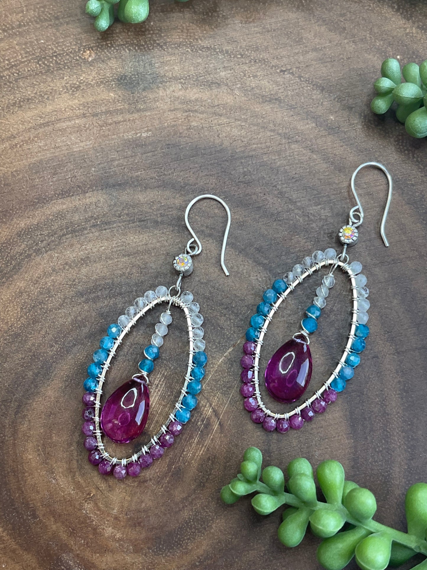 Ruby / Apatite Hoop Earrings